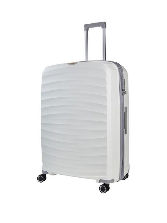 front image of rock-luggage-sunwave-8-wheel-suitcase-large-white