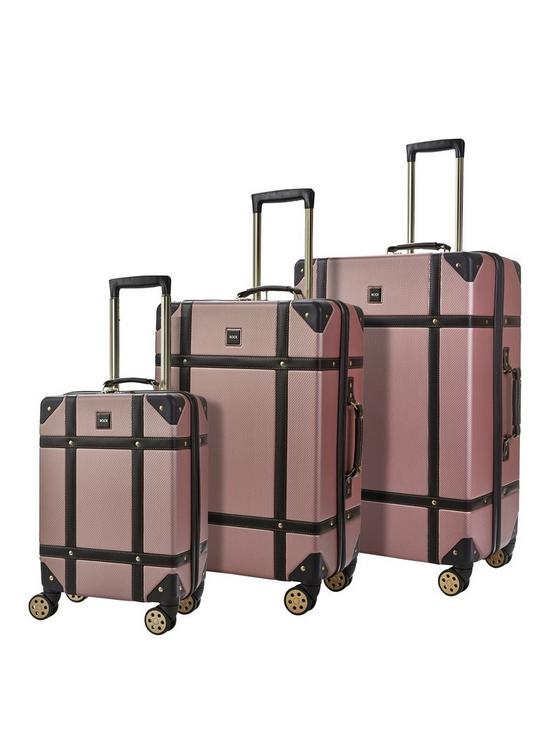 front image of rock-luggage-vintage-8-wheel-suitcases-3-piece-set-pink