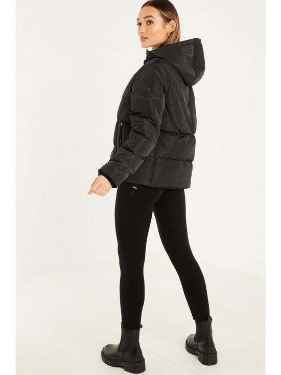 stillFront image of quiz-chevron-padded-hooded-coat-black