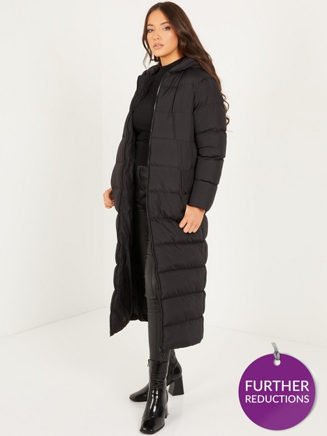 quiz-padded-hooded-longline-coat-black