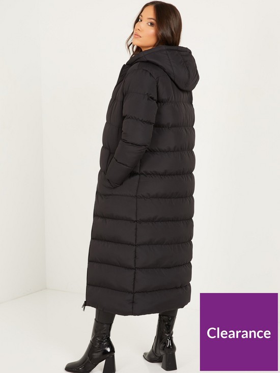 stillFront image of quiz-padded-hooded-longline-coat-black