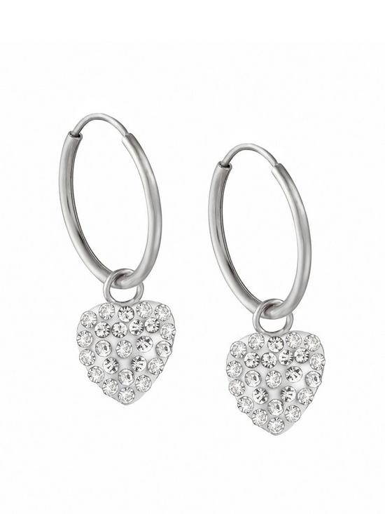 front image of the-love-silver-collection-sterling-silver-12mm-crystal-heart-hoop-earrings