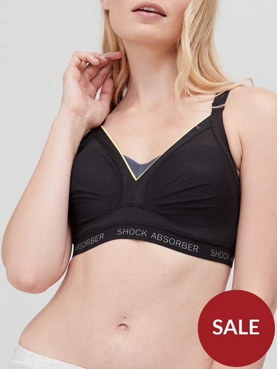 front image of shock-absorber-shaped-padded-high-impact-sports-bra-grey