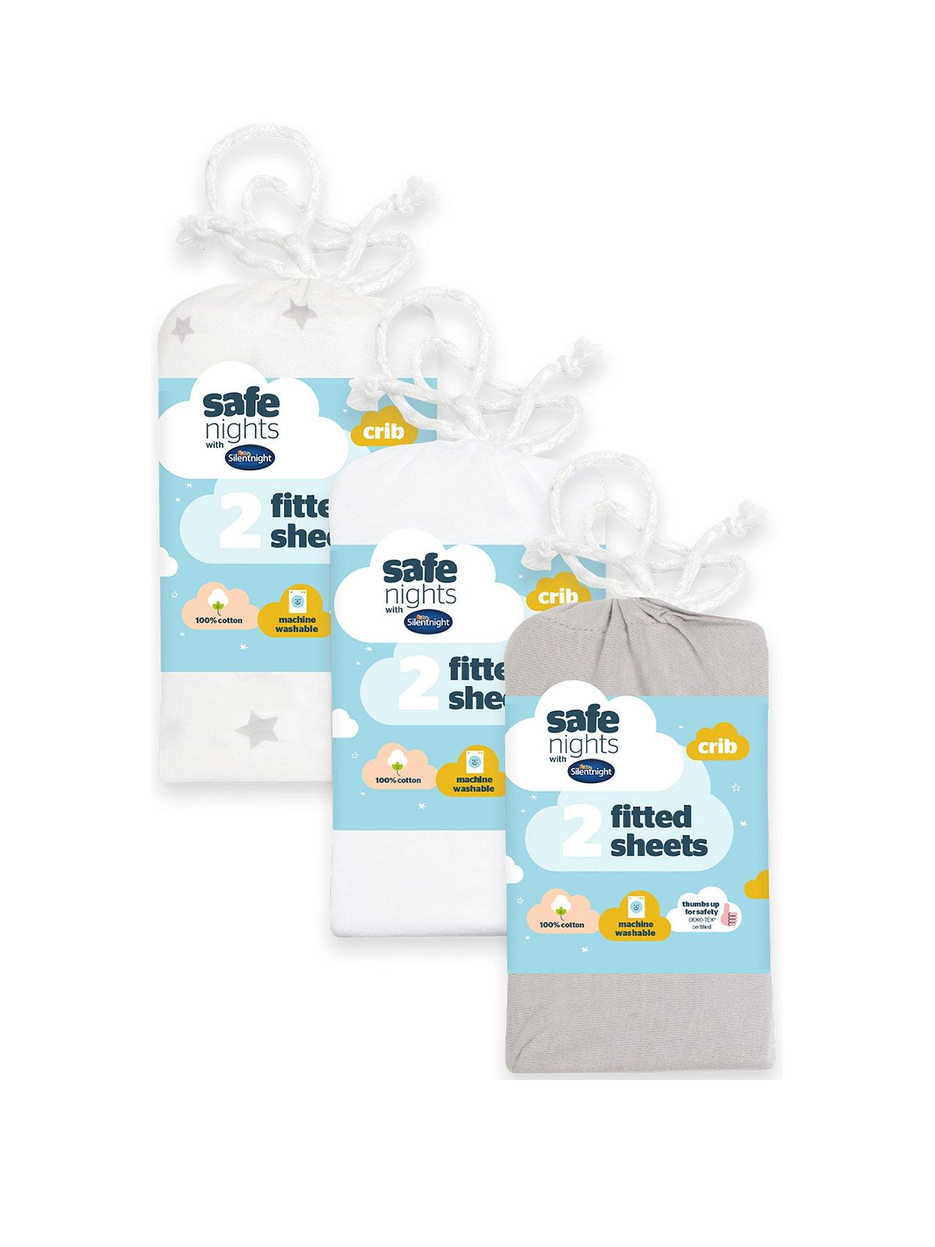  image of silentnight-safe-nights-6-x-fitted-sheets-crib-greywhitestars