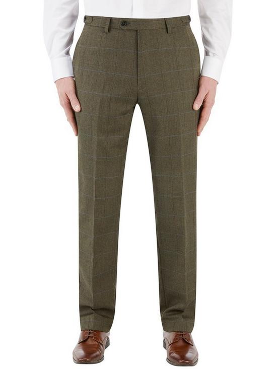 front image of skopes-bramwell-tailored-fit-country-check-trouser-olive