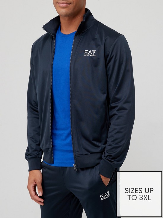 front image of ea7-emporio-armani-core-id-logo-funnel-neck-poly-tracksuit-navy