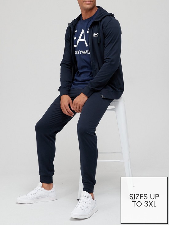front image of ea7-emporio-armani-core-id-logo-hooded-tracksuit-navynbsp