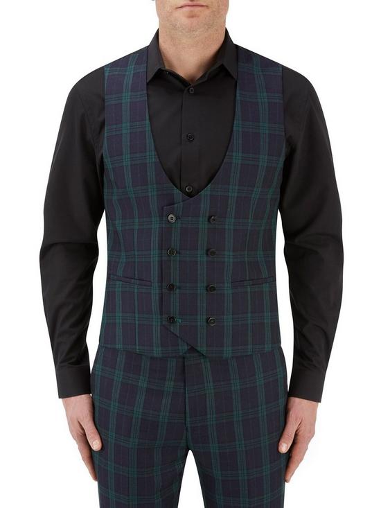 front image of skopes-ramsay-double-breasted-bold-check-waistcoat-green