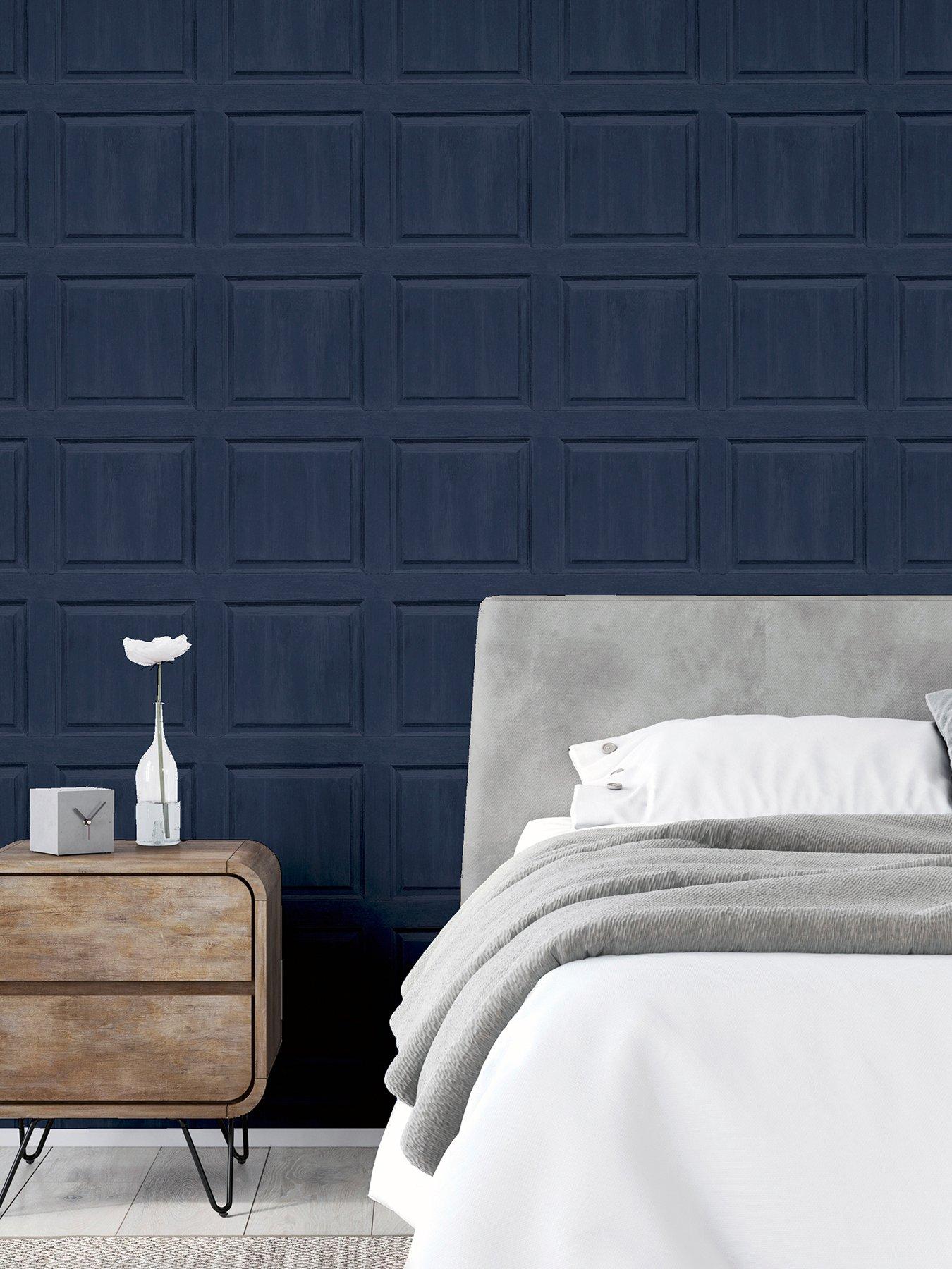 ARTHOUSE Washed Wood Panel Navy Wallpaper