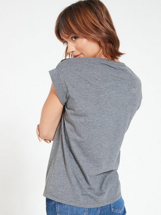 stillFront image of v-by-very-lace-trim-t-shirt-charcoal