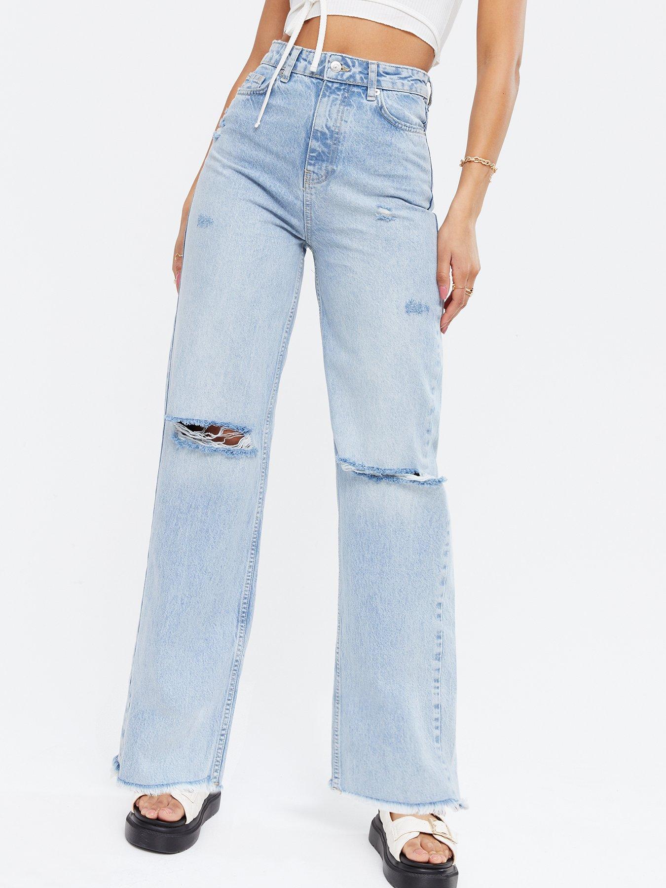 New Look Ripped High Rise Sinead Baggy Fit Jeans Pale Blue Littlewoods Com