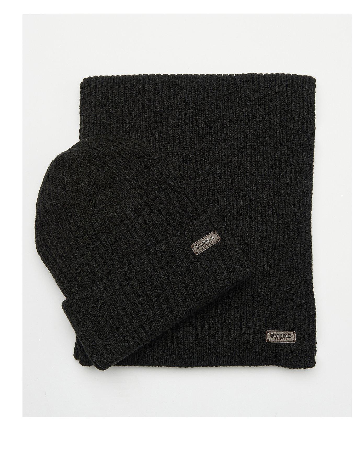  image of barbour-crimdon-beanie-amp-scarf-gift-set-black