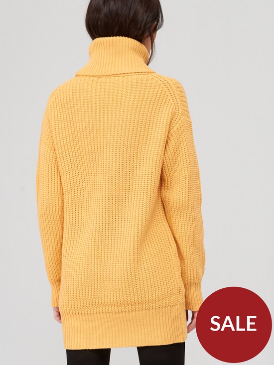 stillFront image of v-by-very-knitted-fisherman-rib-roll-neck-longline-jumper-yellow-gold