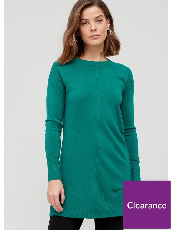 front image of v-by-very-knitted-deep-crew-neck-tunic-green