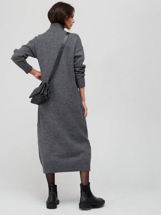 stillFront image of v-by-very-knitted-quarter-zip-dress-charcoal-marl