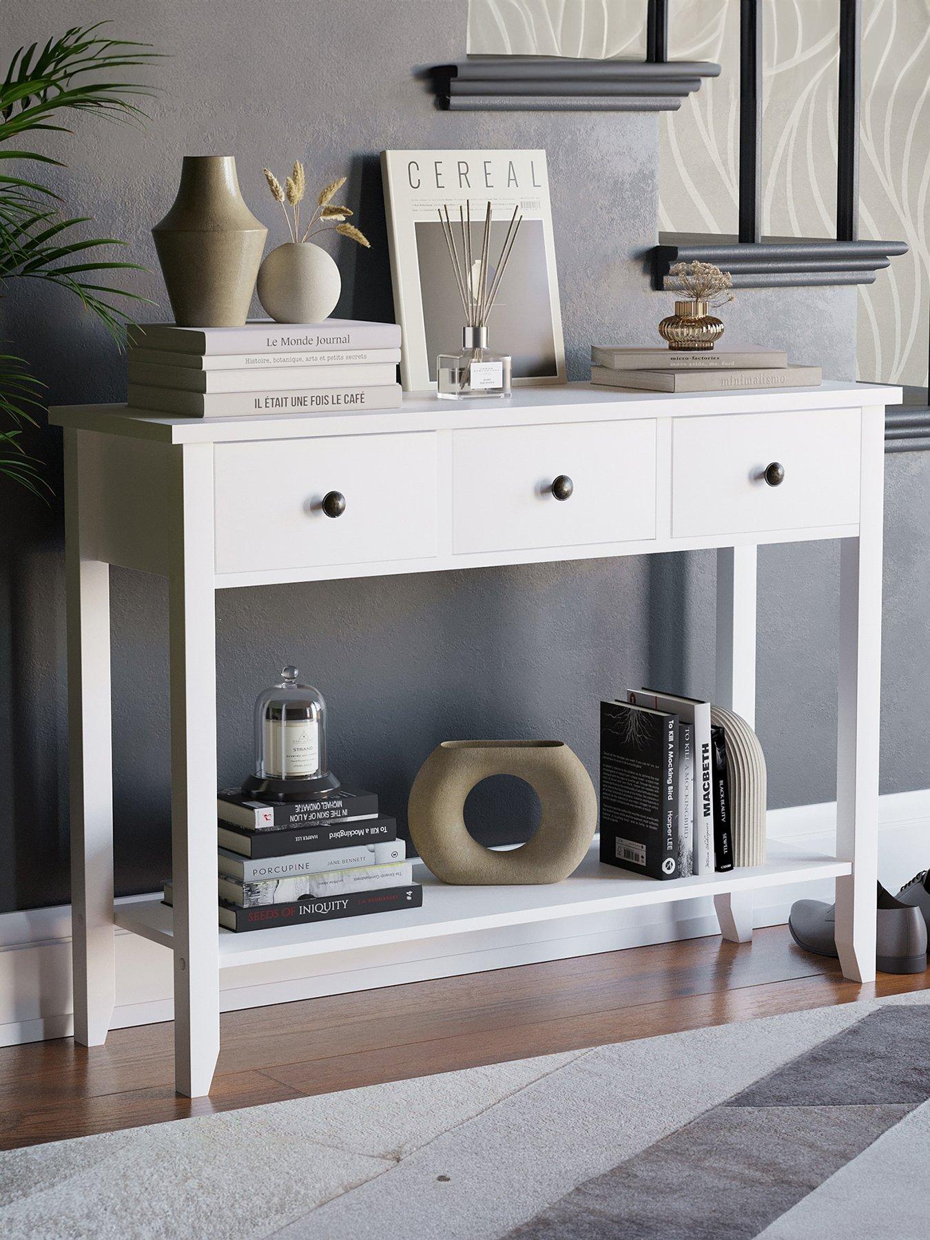 front image of vida-designs-windsor-3-drawer-console-table-white