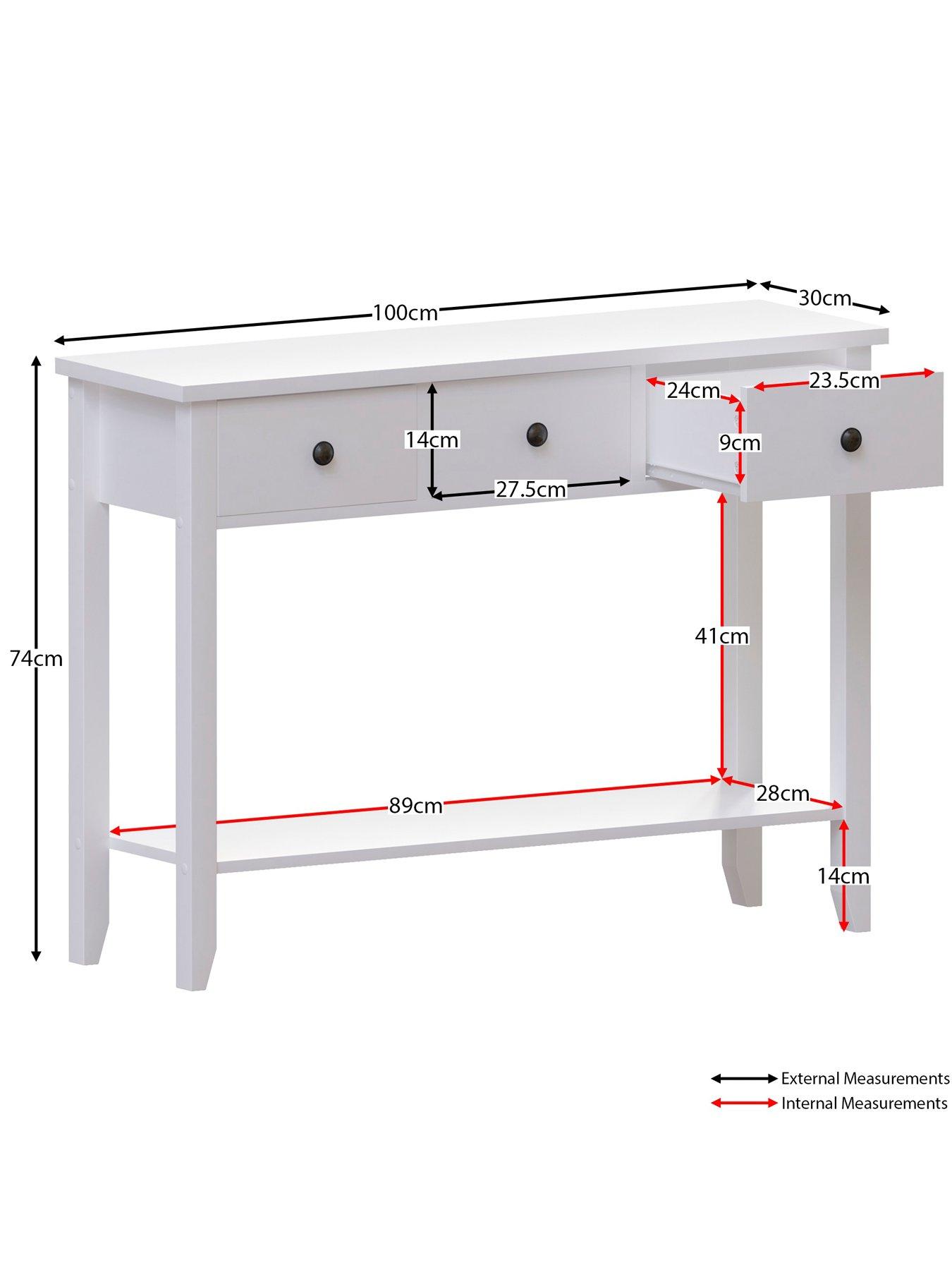  image of vida-designs-windsor-3-drawer-console-table-white