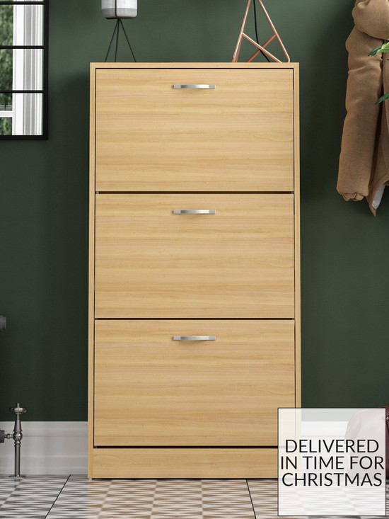 front image of vida-designs-shay-3-drawer-shoe-cabinet