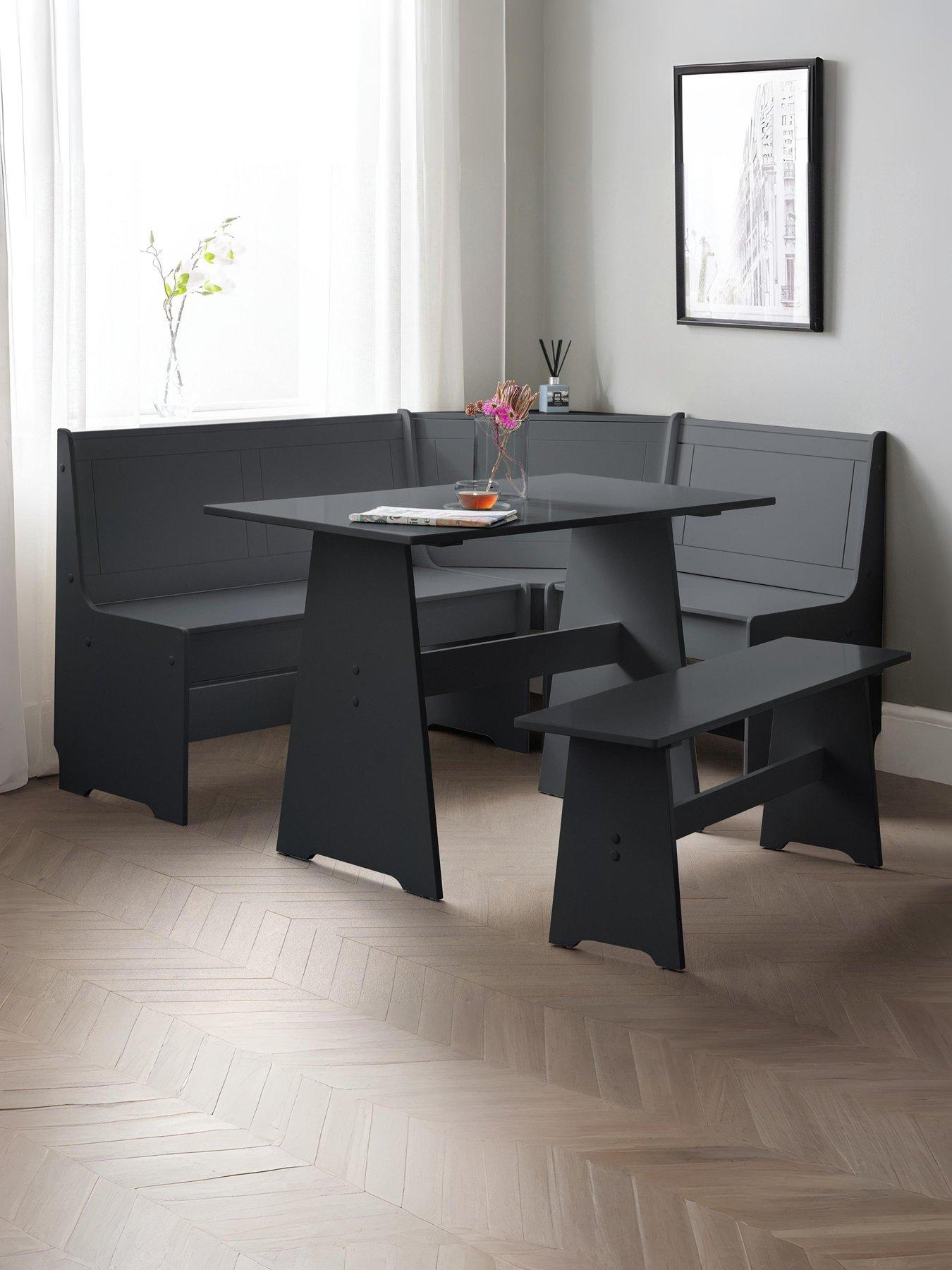 Julian Bowen Newport 109 cm Dining Table + Bench and Corner Storage Bench - Anthracite