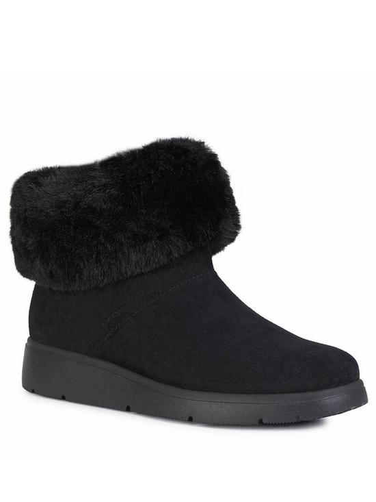 front image of geox-arlara-suede-faux-fur-chelsea-boots-black