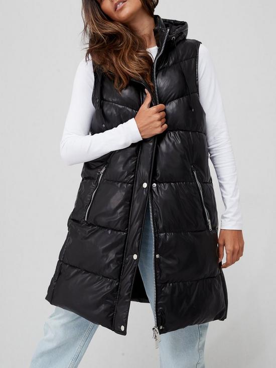 front image of v-by-very-pu-coated-longline-padded-gilet-black