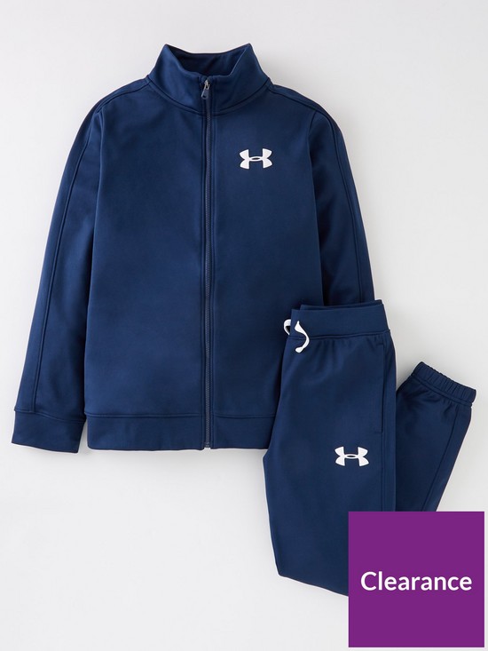 front image of under-armour-childrens-knit-tracksuit-navy-white