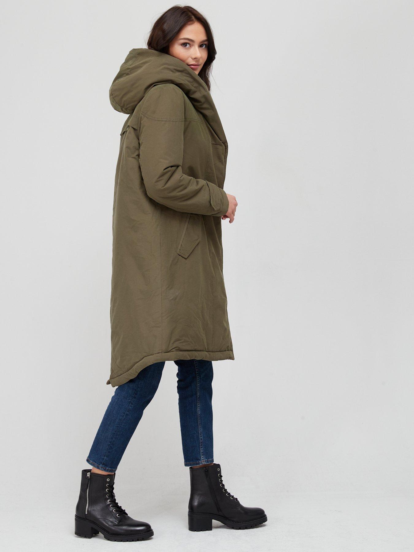 khaki shower resistant utility parka