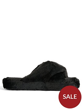 ted-baker-lopply-faux-fur-cross-over-slipper-black