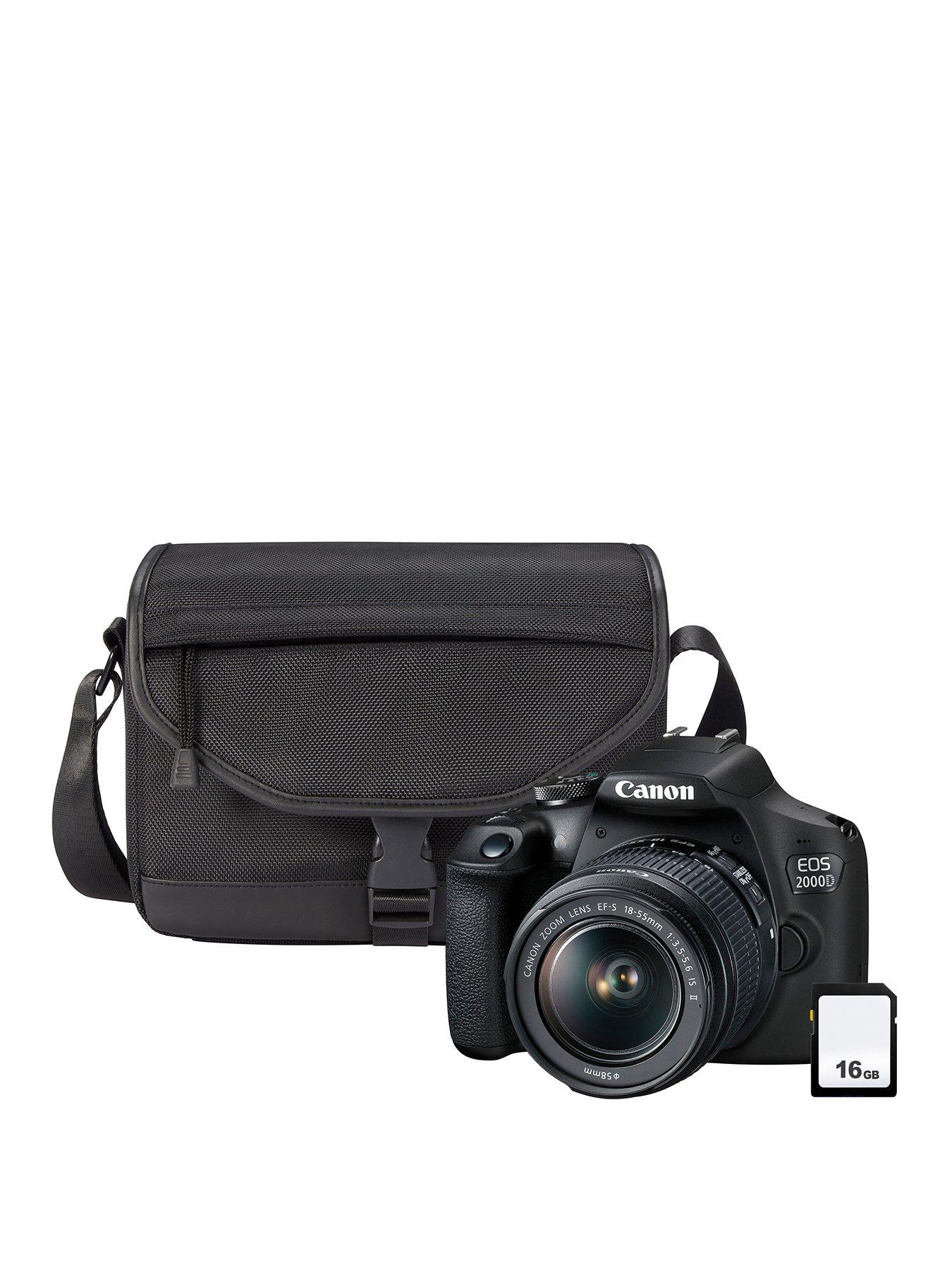 Canon EOS 2000D DSLR Camera + EF-S 18-55mm IS Lens + SB130 Shoulder Bag +  16GB Memory Card Kit - Black