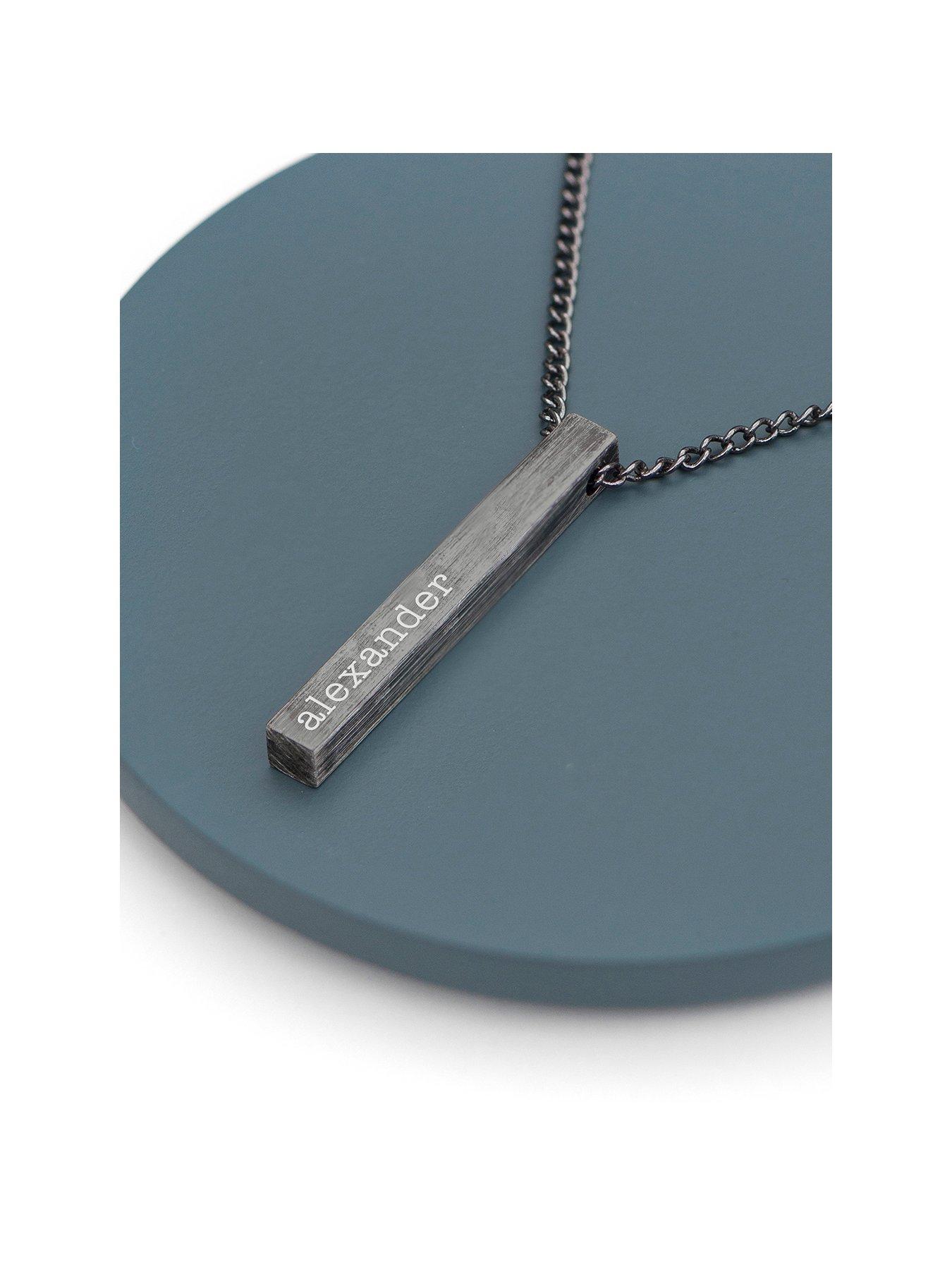 Treat Republic Personalised Men'S Solid Bar Necklace - Brushed Gunmetal - serif