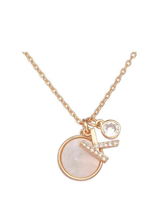 front image of treat-republic-initial-necklace-with-mother-of-pearl-and-crystal-rose-gold