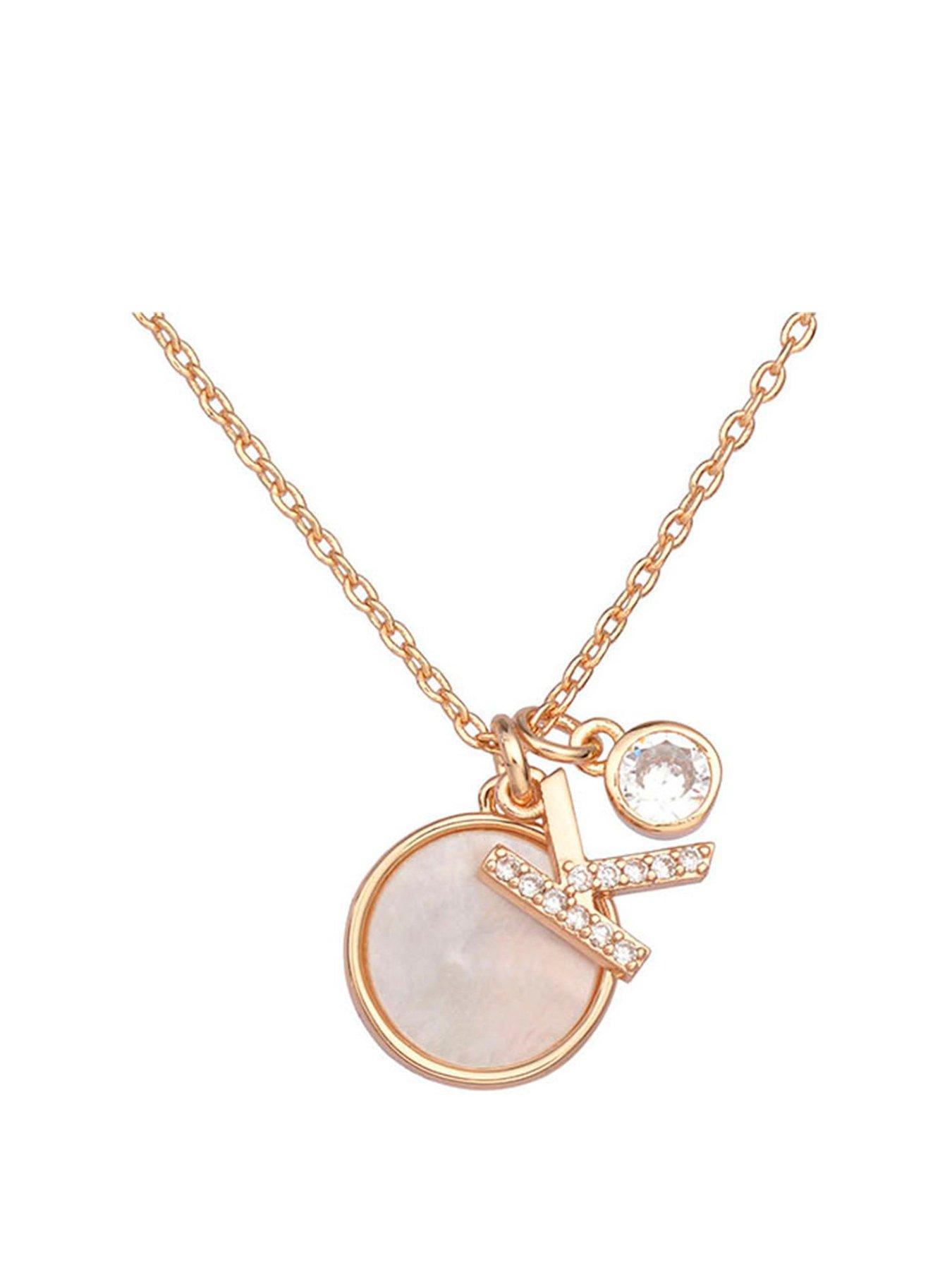 Image 1 of 7 of Treat Republic Initial Necklace With Mother Of Pearl And Crystal - Rose Gold