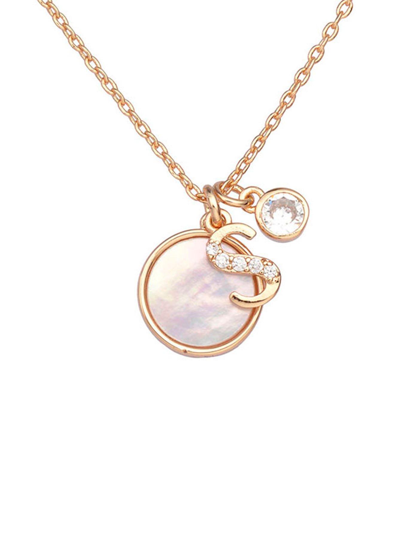 Image 3 of 7 of Treat Republic Initial Necklace With Mother Of Pearl And Crystal - Rose Gold