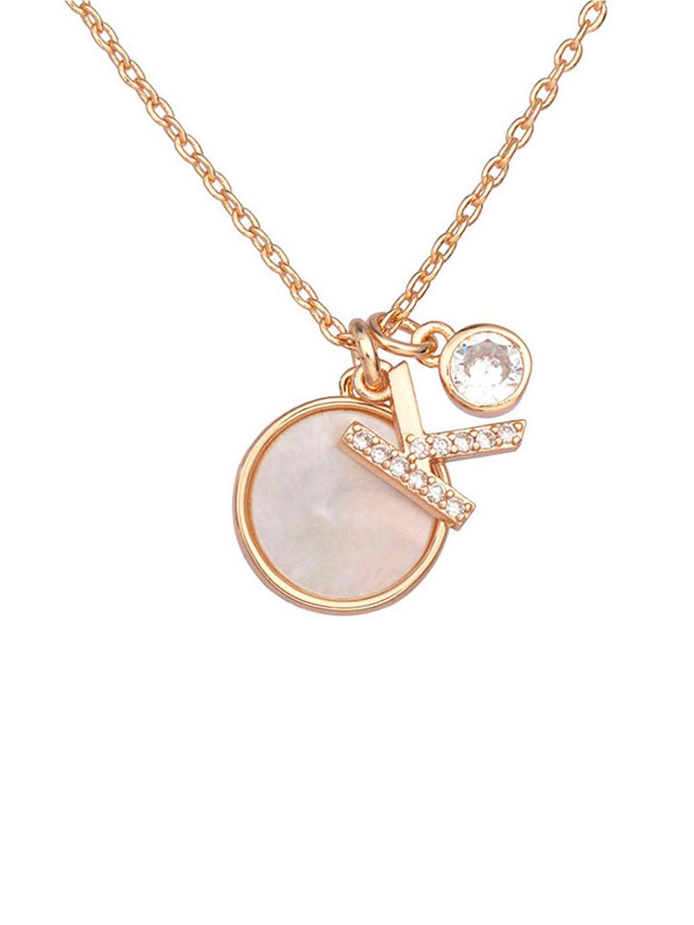 Image 5 of 7 of Treat Republic Initial Necklace With Mother Of Pearl And Crystal - Rose Gold
