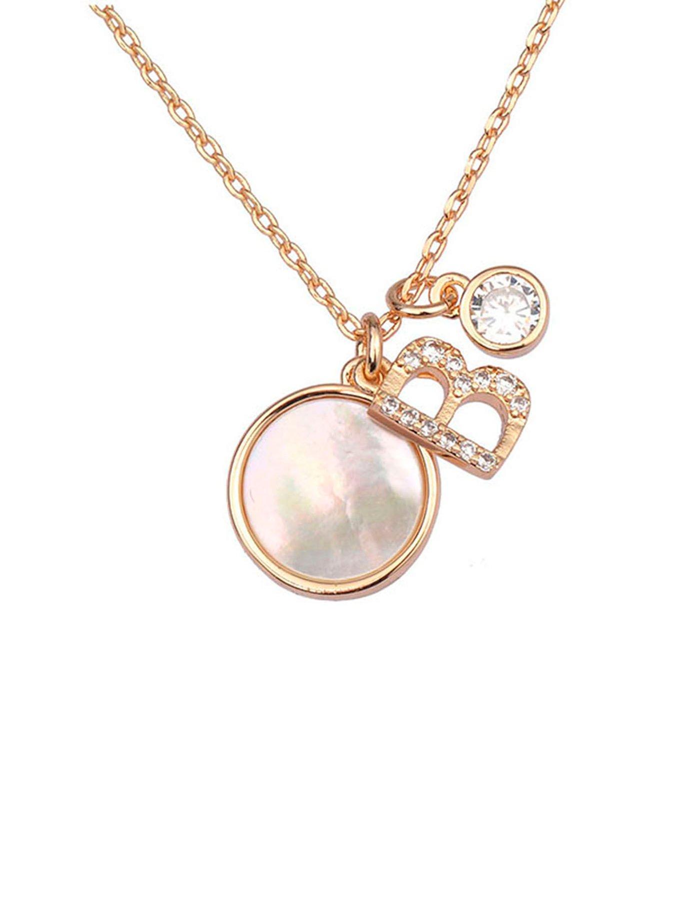 Image 7 of 7 of Treat Republic Initial Necklace With Mother Of Pearl And Crystal - Rose Gold