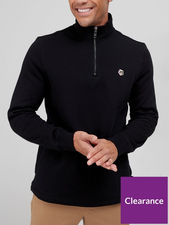 front image of ted-baker-embroidered-logo-three-quarter-zip-sweat-black