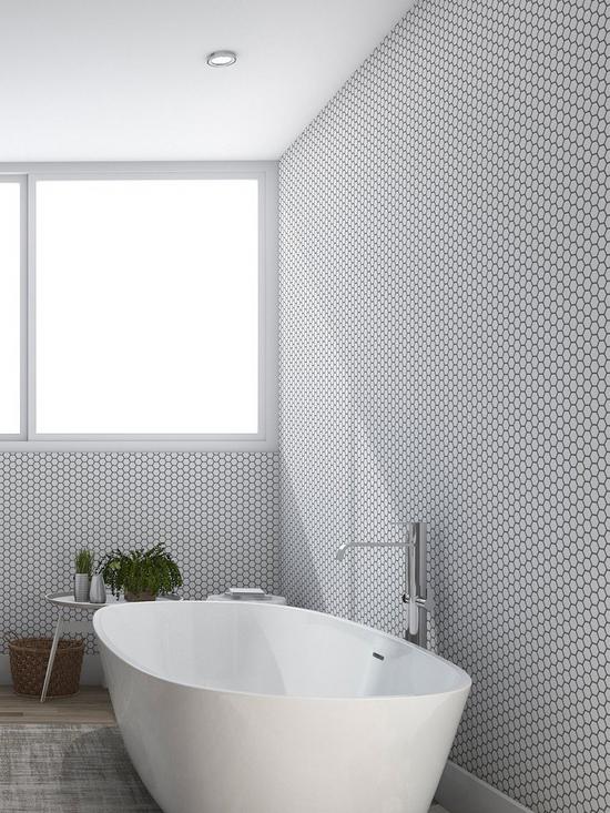 front image of contour-hexagon-lattice-anti-bacterial-white-wallpaper