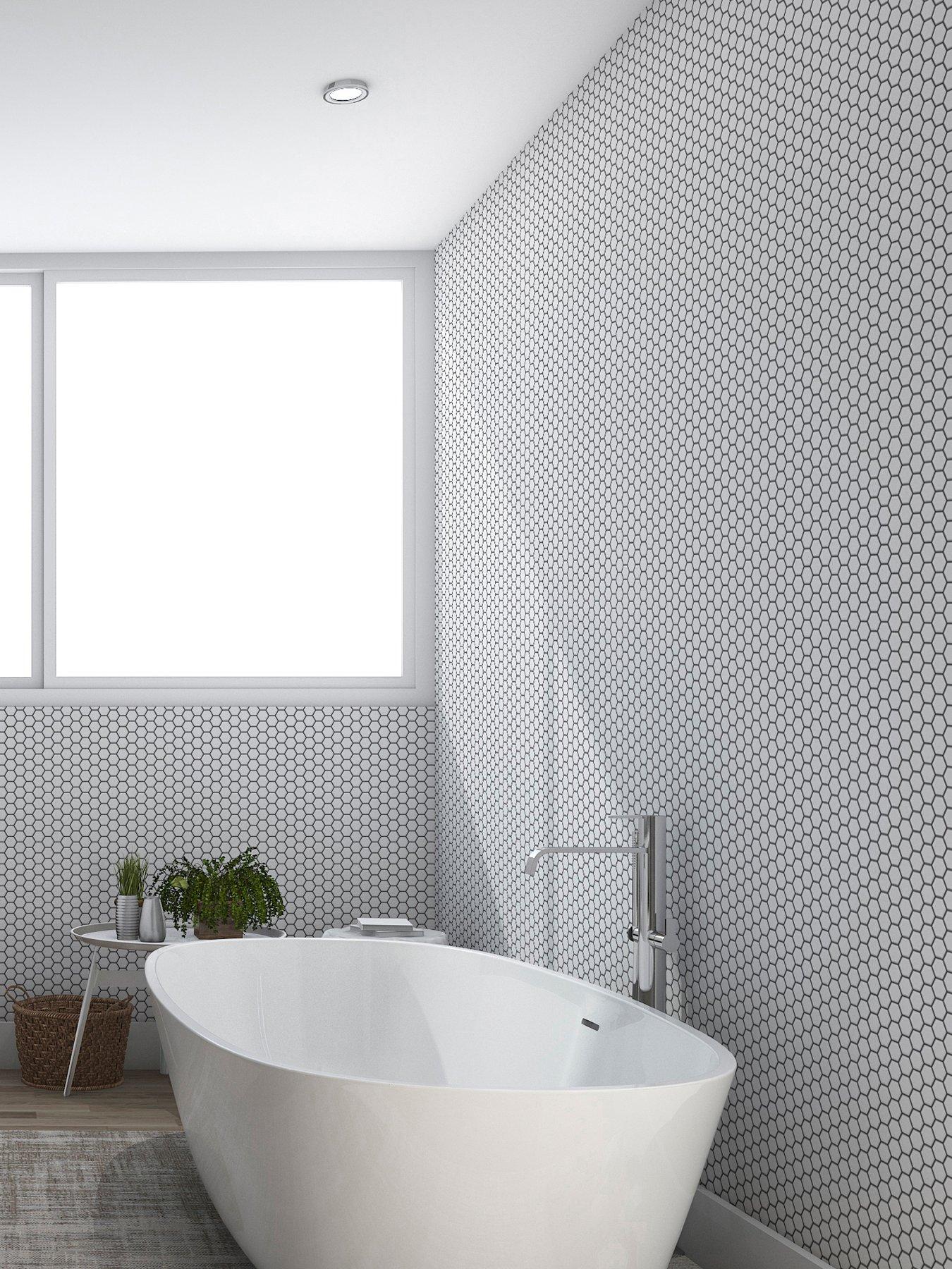 Contour Hexagon Lattice Anti-Bacterial White Wallpaper