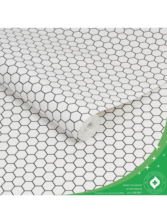 stillFront image of contour-hexagon-lattice-anti-bacterial-white-wallpaper
