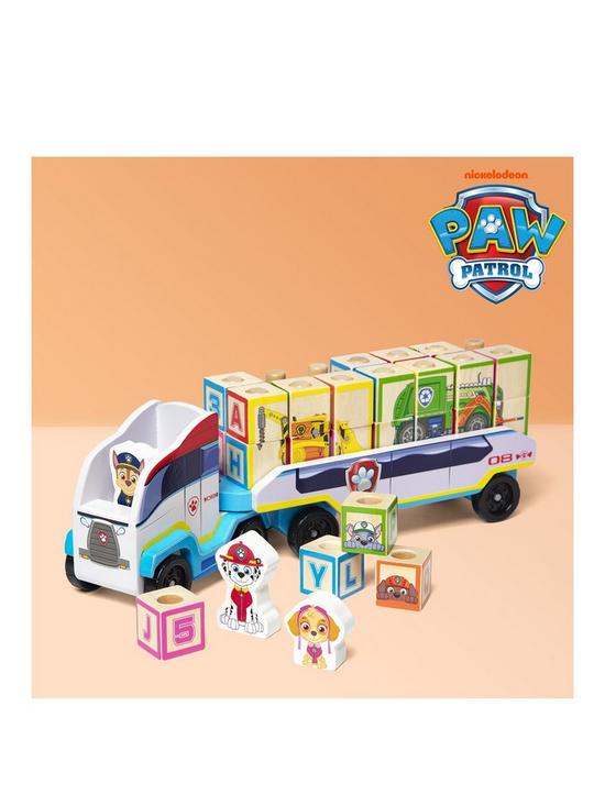 front image of paw-patrol-abc-block-truck