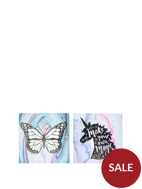 arthouse-set-2-unicorn-butterfly-canvases-with-foil