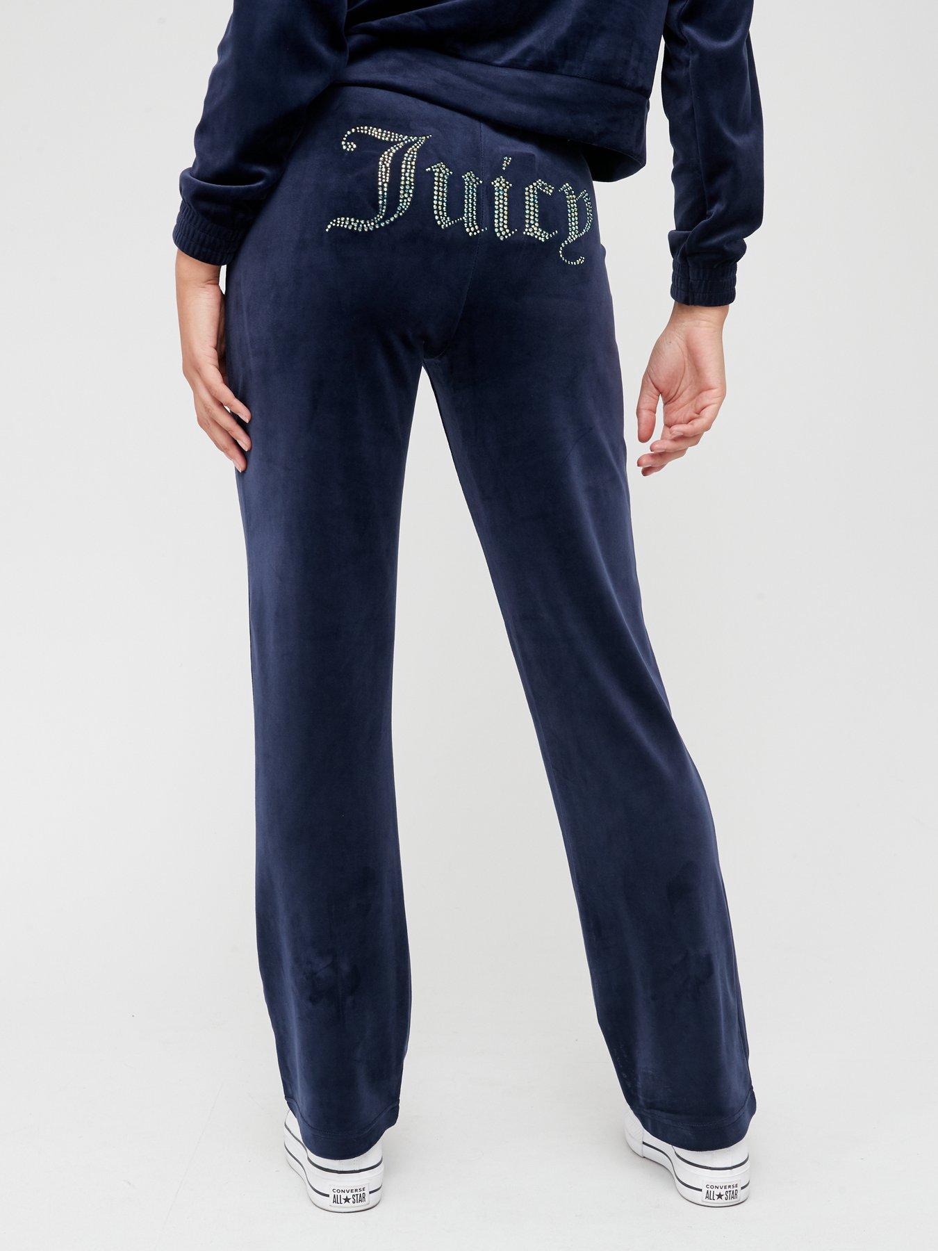 Juicy Couture Girls Diamante Velour Bootcut Joggers - Surf The Web - Blue