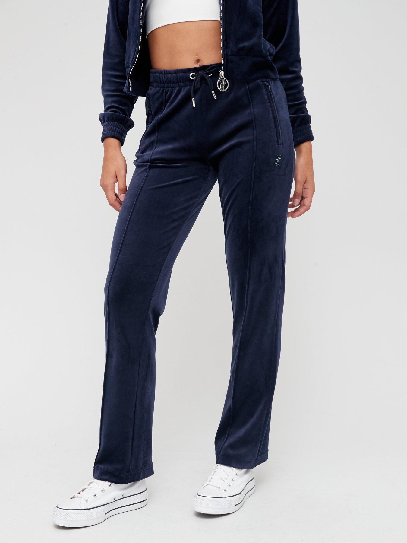 Juicy Couture Diamante Back Logo Velour Track Pant Navy