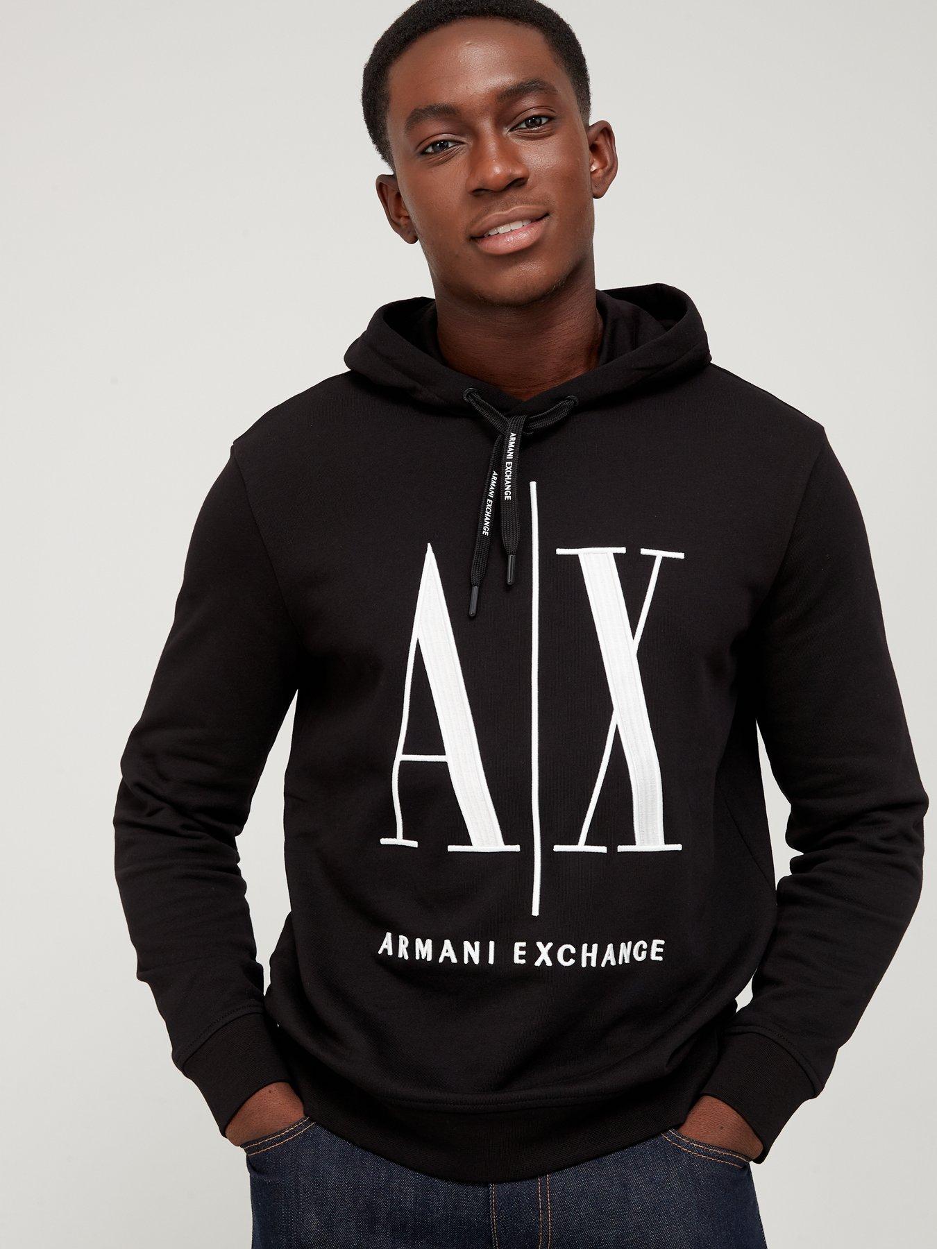 Armani Exchange Icon Logo Overhead Hoodie Black littlewoods