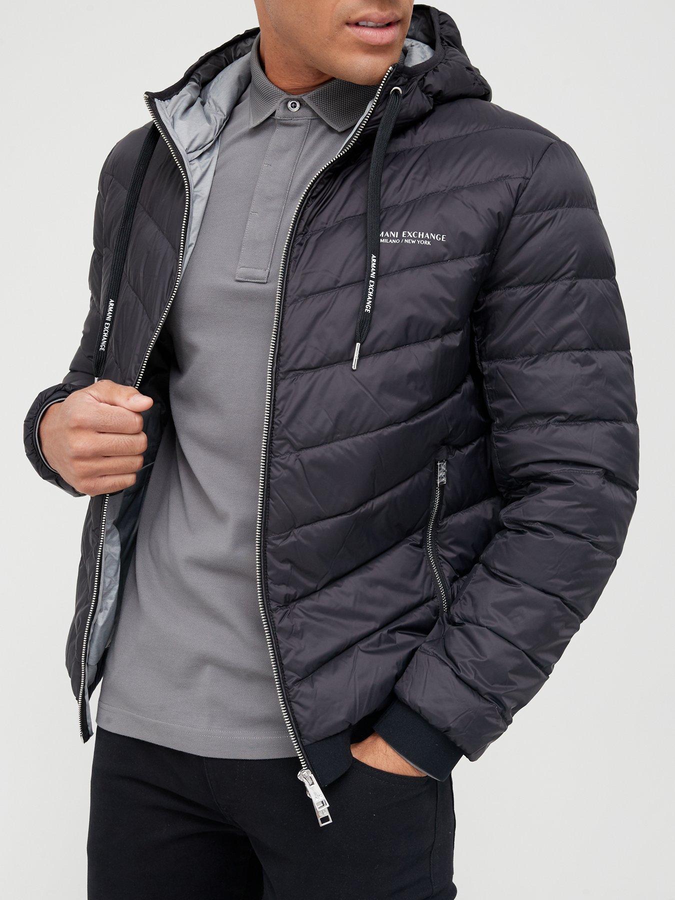 Armani Exchange Hooded Padded Down Fill Jacket Black littlewoods