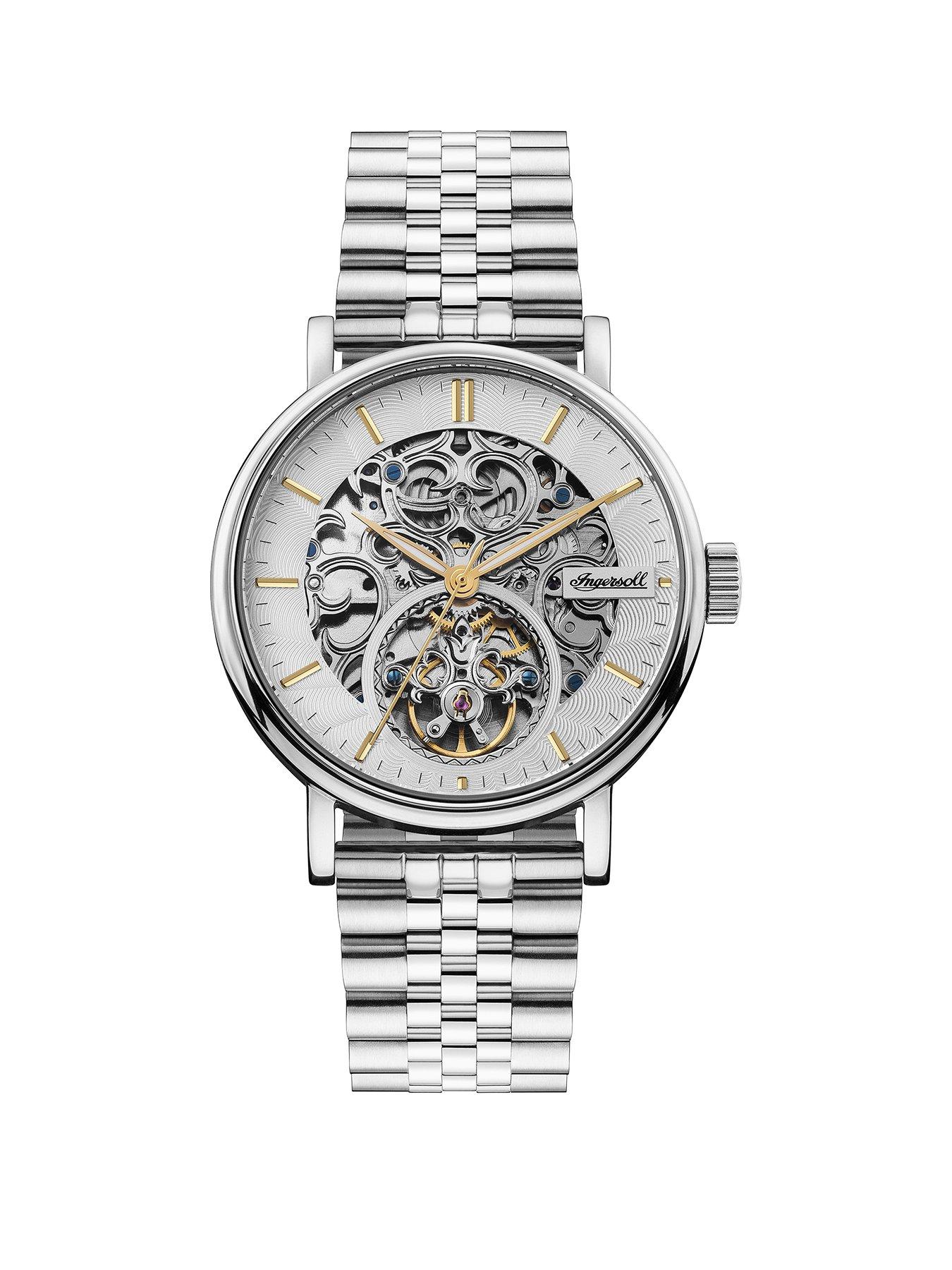Ingersoll Charles Silver and Gold Detail Skeleton Automatic Dial Stainless Steel Bracelet Mens Watch