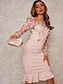  image of chi-chi-london-peplum-embroidered-lace-bodycon-dress-mink