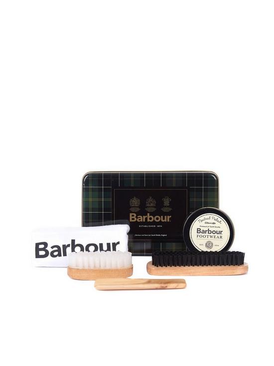 front image of barbour-boot-care-kit-contains-2-brushes-shoe-horn-duster-amp-neutral-polishnbsp-multi