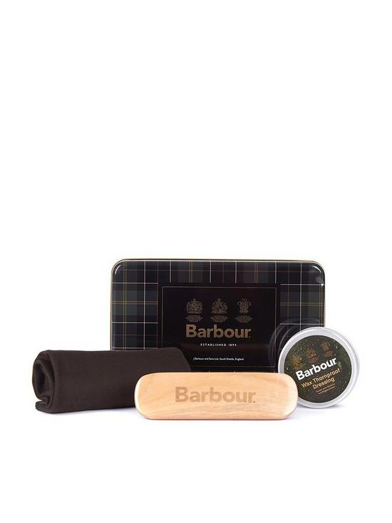 front image of barbour-jacket-care-kit-includes-brush-100ml-of-reproofing-wax-and-cotton-moleskin-cloth-multi
