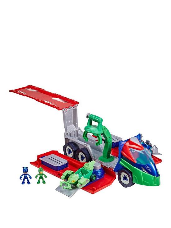 front image of pj-masks-pj-launching-seeker-pre-school-toy-transforming-pj-seeker-vehicle-playset-for-children-aged-3-and-up